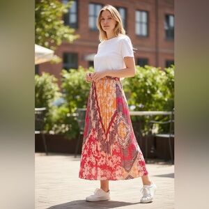 Chico's Vibrant Maxi Skirt - Red and Orange